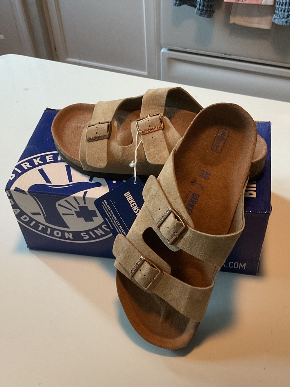 Birkenstock Kids Arizona Suede Sandals in Tan